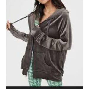 Offline by aerie After Party velour zip front hooded jacket